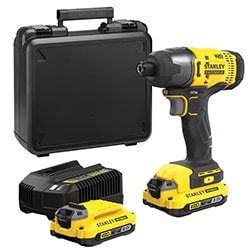18V STANLEY® FATMAX® V20 Impact Driver with 2 x 2.0Ah Lithium-Ion Batteries and Kit Box 